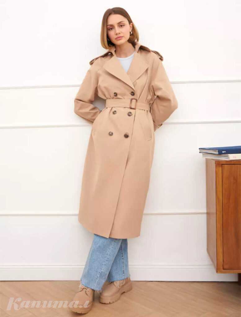 Тренч бежевый длинный