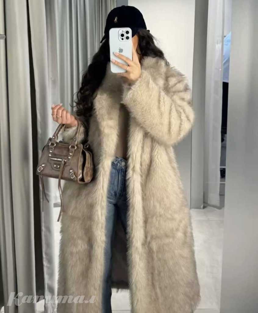 Шуба длинная экомех